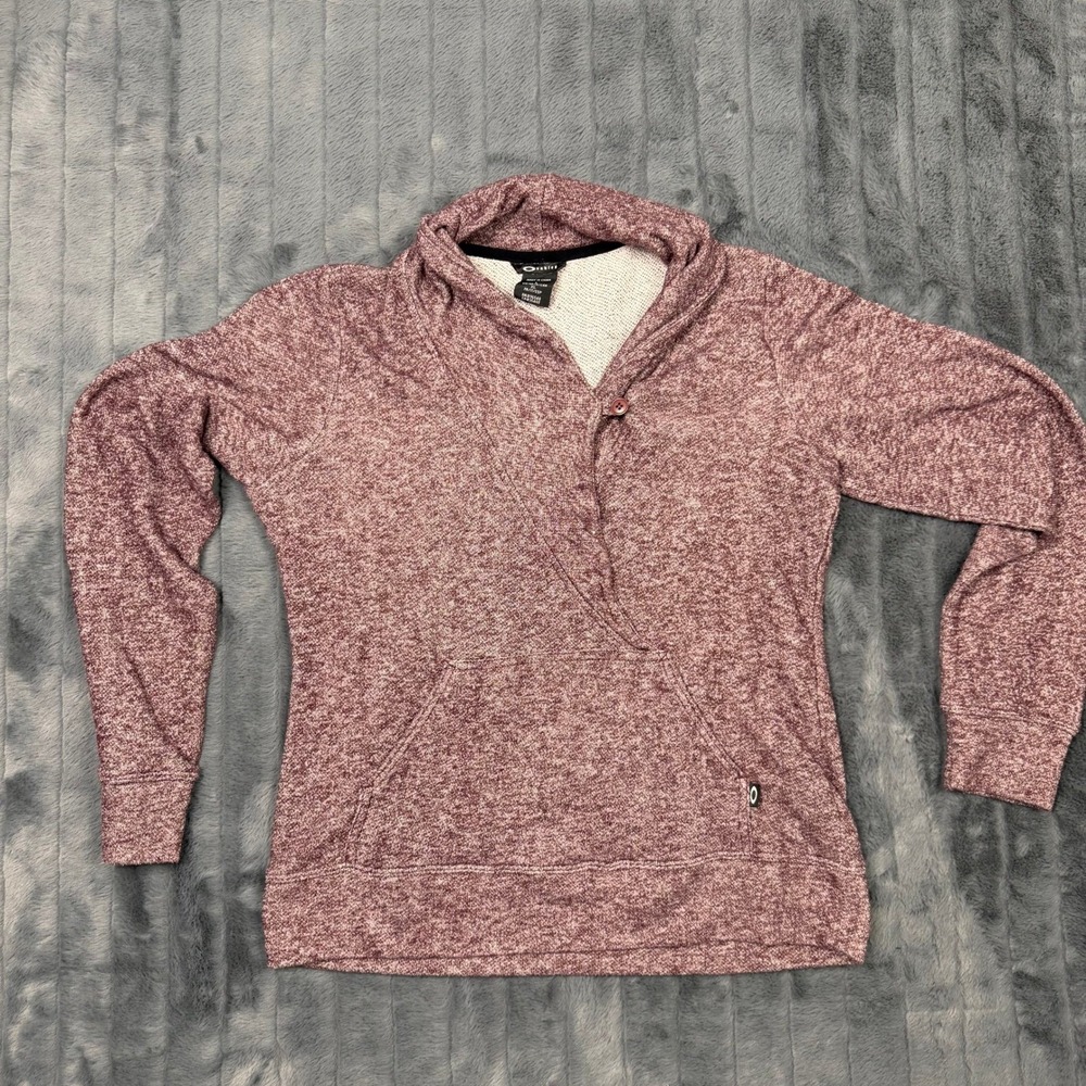 Oakley Womens Burgundy Heather Shawl Collar Button Pullover Sweatshirt L